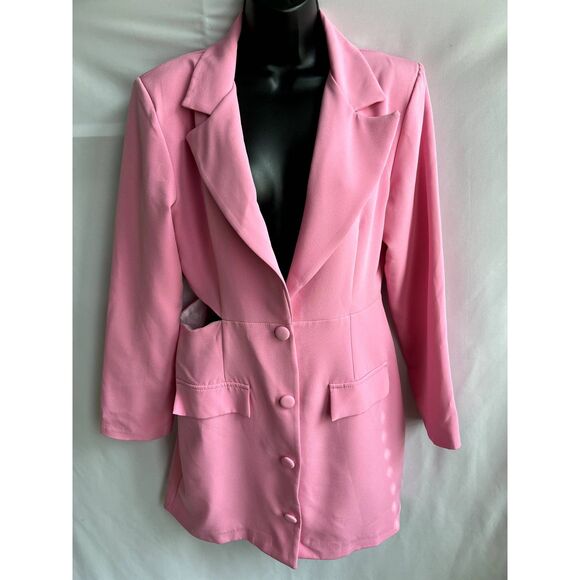 Boohoo Barbiecore Pink Blazer Dress Sze 10 Bubblegum Cutouts Barbie Formal Girly - Picture 1 of 10